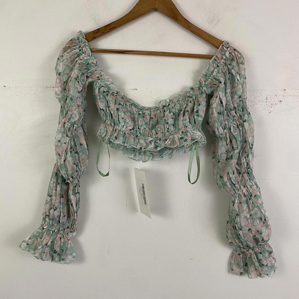 ONE AND ONLY mint green floral long sleeve crop top - Picture 4 of 6